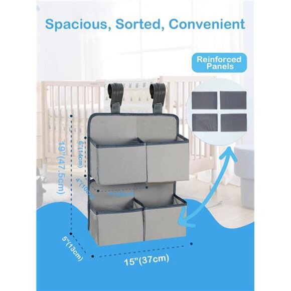 Hanging Diaper Organizer for Crib Bassinet Playpen Nursery Storage Holder 4 Pock - Picture 2 of 7